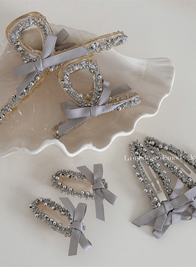 银珠灰色蝴蝶结发夹BB夹碎发夹刘海夹盘发鲨鱼夹发饰新款头饰