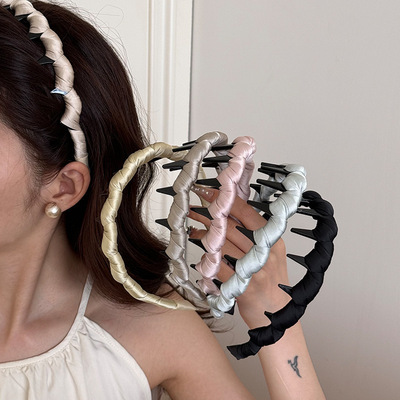 高颅顶设计款缎面加厚波浪倒插梳发箍女2025新款简约百搭洗脸头箍