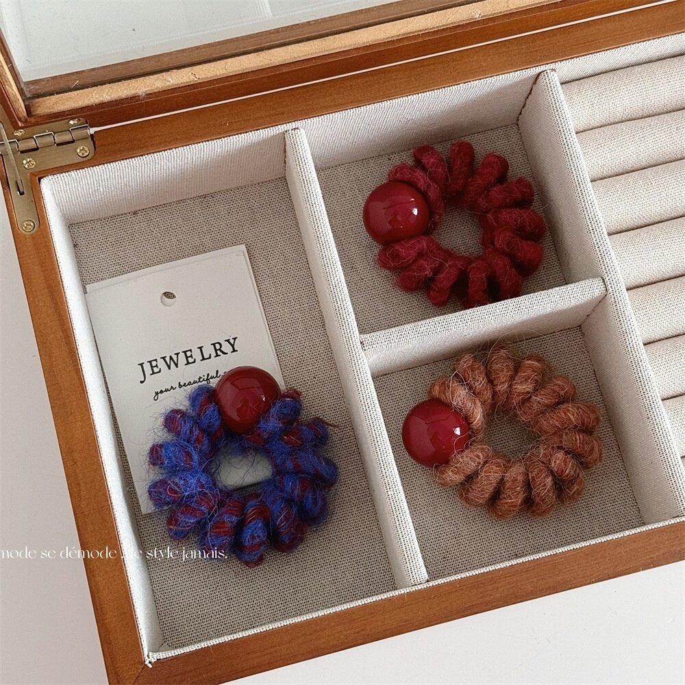 红色球球羊粘毛电话发圈少女心扎头发绳丸子头马尾头绳超仙皮筋