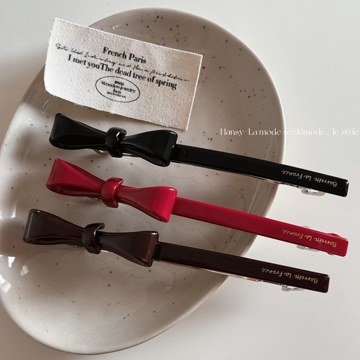 设计感字母醋酸新款细长款蝴蝶结夹子甜美气质弹簧夹彩色发夹发饰