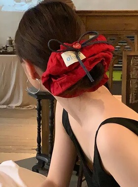 大红色大肠发圈韩系新款字母贴布高级感百搭发绳森系可爱头绳发饰