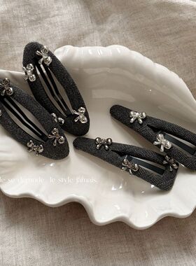 简约灰色气质蝴蝶结椭圆发夹边夹刘海夹掰掰夹bb夹发饰女头饰发卡