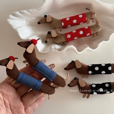 新款可爱卡通腊肠狗发饰发夹侧边刘海夹鸭嘴夹设计感头饰夹子发卡