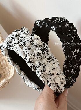 黑白色碎花款发箍百搭花纹复古简约洋气小香风高颅顶头箍百搭发卡