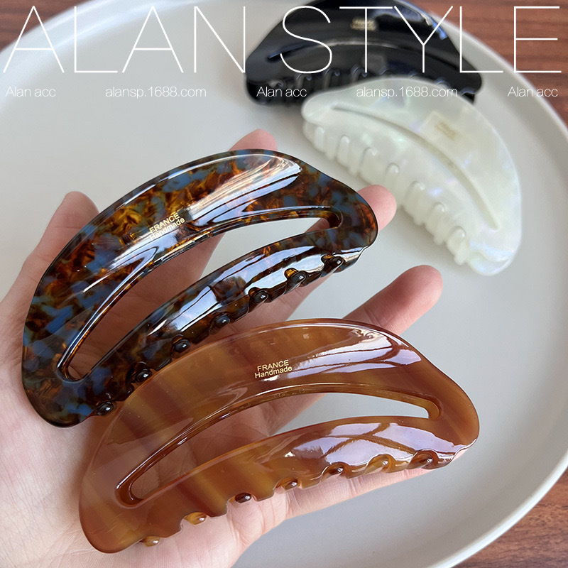 韩国France小金标镂空月亮抓夹简约复古百搭鲨鱼夹高级质感盘发夹