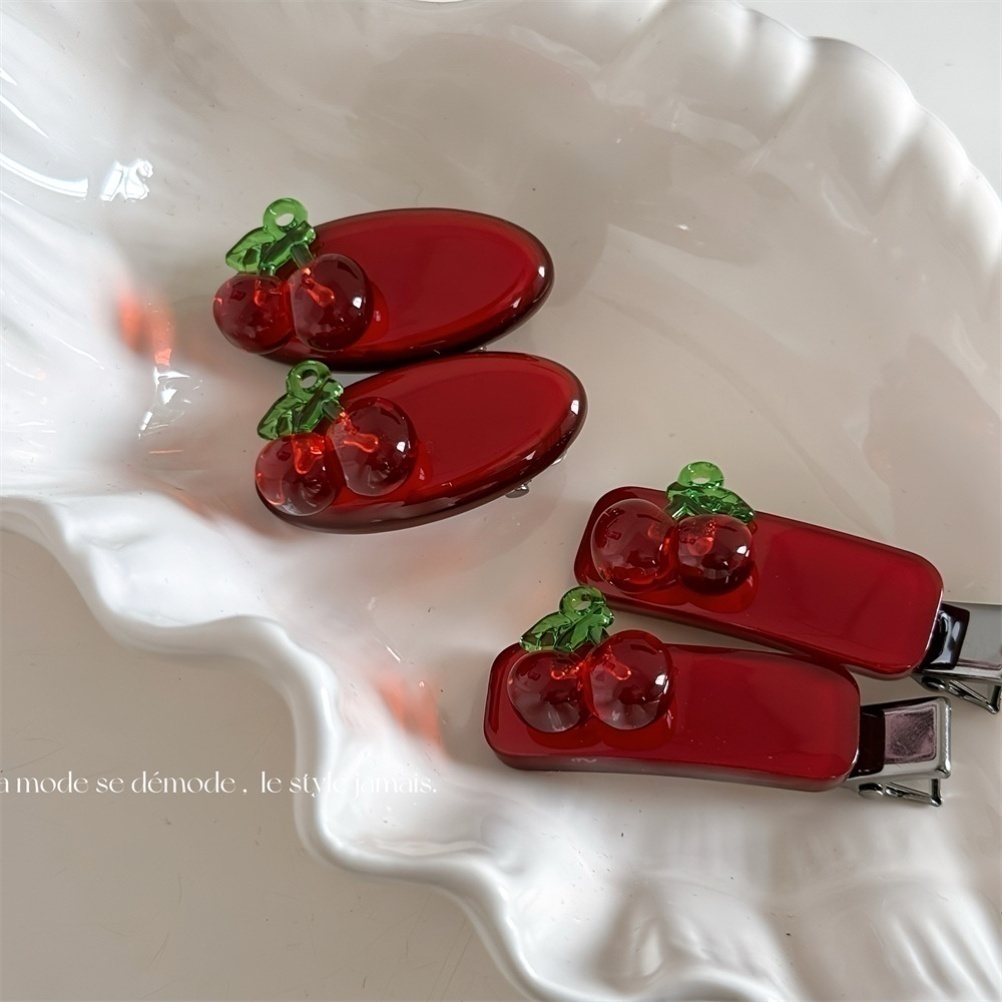 冰透红色小樱桃发夹鸭嘴夹发夹温柔少女心刘海夹碎发夹发饰新款