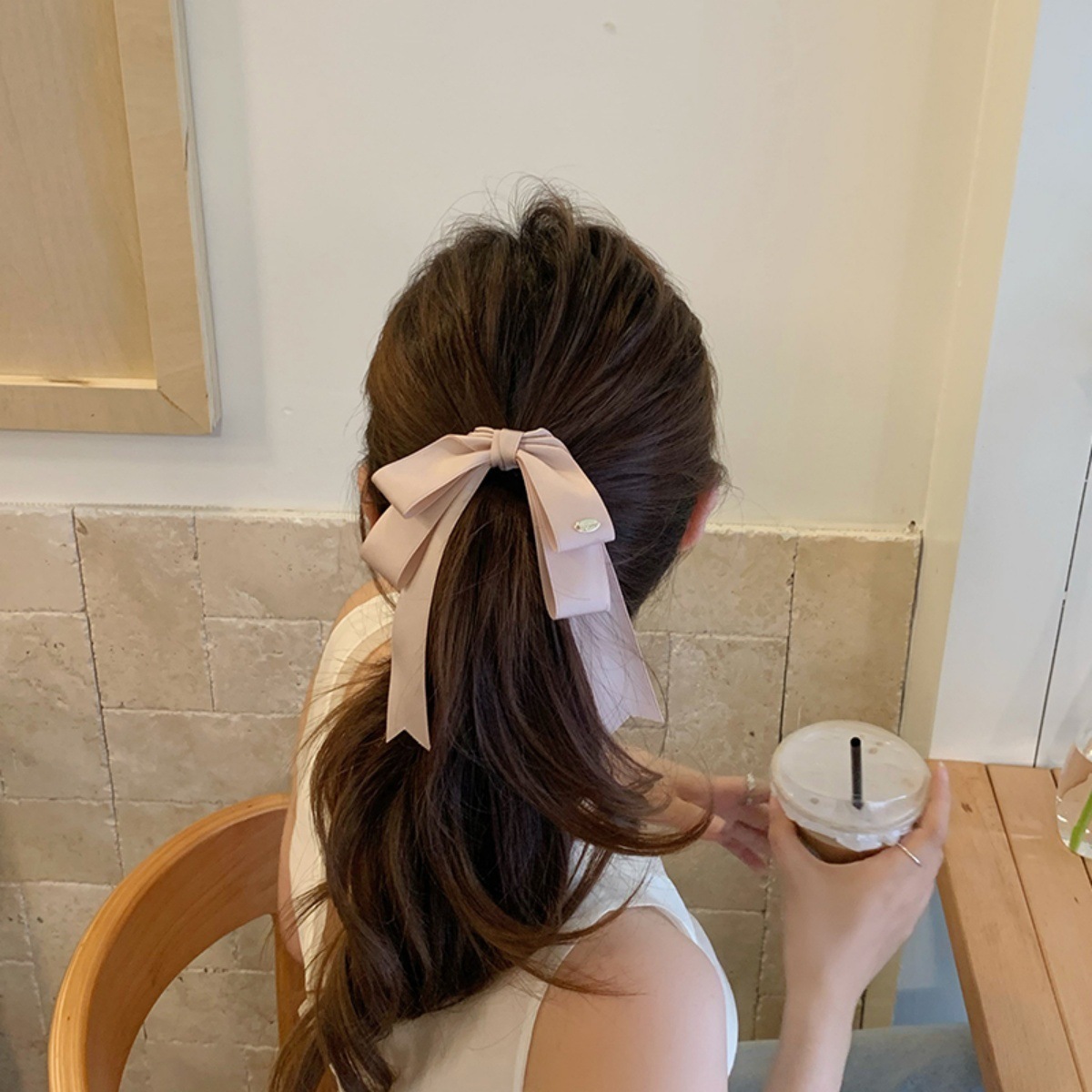 白色双层飘带大蝴蝶结发夹女后脑勺发卡半扎发夹新款顶夹头饰发饰