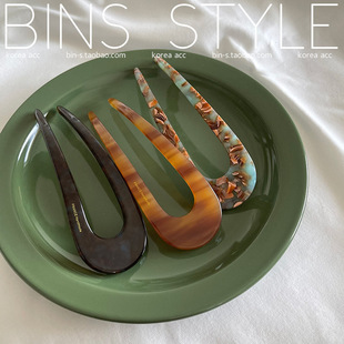 丸子头盘发簪子发饰 树脂韩式 韩版 品质醋酸古风U型发簪盘发器法式