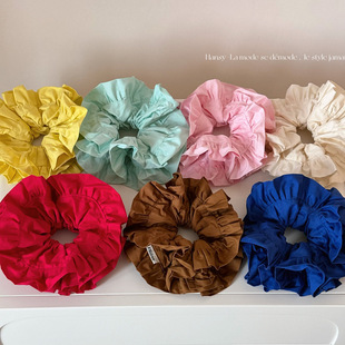 芭蕾风大号双层缎面发圈法式 发饰 褶皱荷叶边大肠圈丸子头发绳女款
