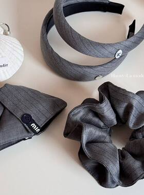 韩系高端灰色条纹发箍扎发头绳新款气质发绳复古优雅气质抓夹发饰