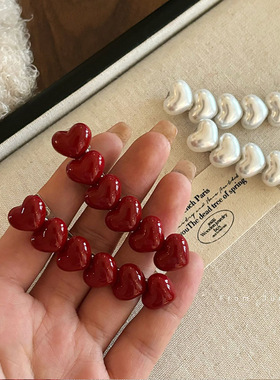 红色新款爱心一字发夹刘海侧边夹设计感弧形甜辣妹百搭鸭嘴夹发饰