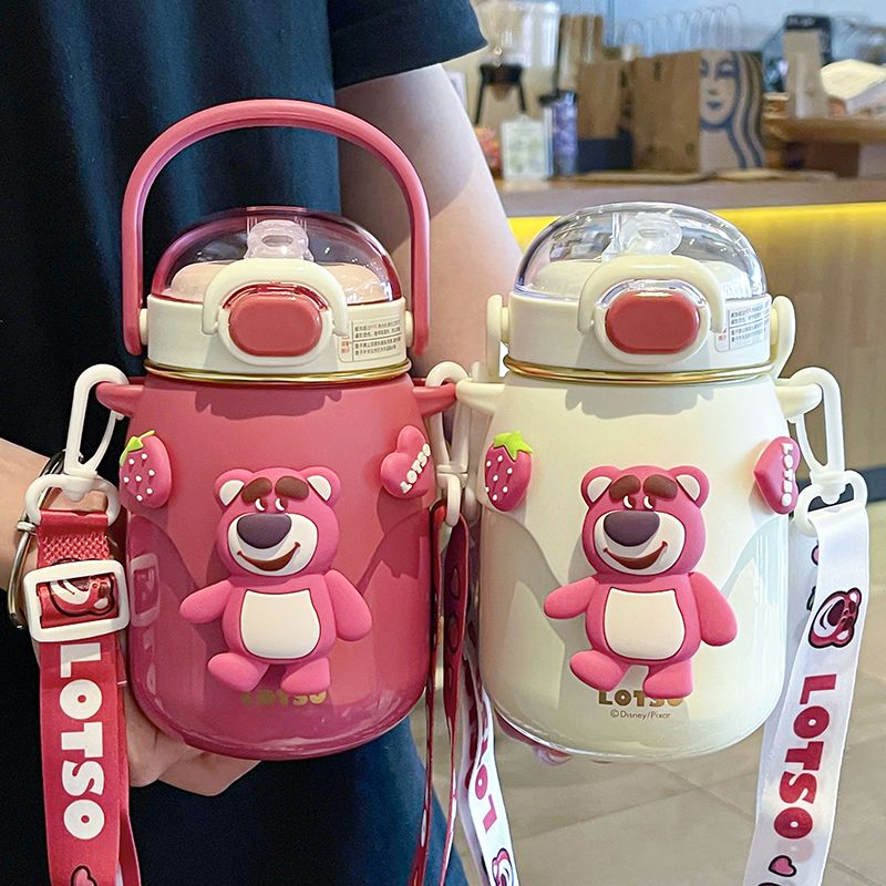 德国草莓熊保温杯女生高颜值水杯食品级316儿童水杯学生便携吸管
