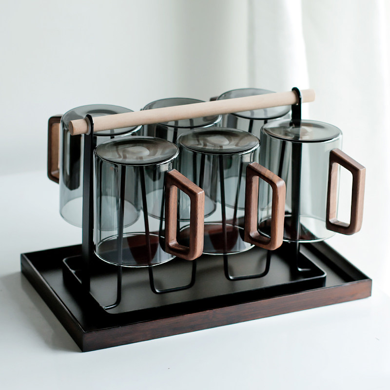 轻奢中式简约耐高温玻璃杯套装家用绿茶泡茶杯客厅喝水杯子带把手