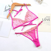 少女性感蕾丝诱惑三点 情调内衣绑带文胸套装 新品 网纱刺绣内搭法式