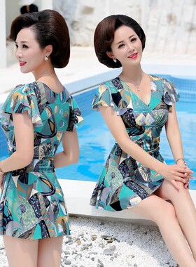 妈妈游泳衣女2026新款连体中老年遮肚大码温泉保守游泳馆专0122w