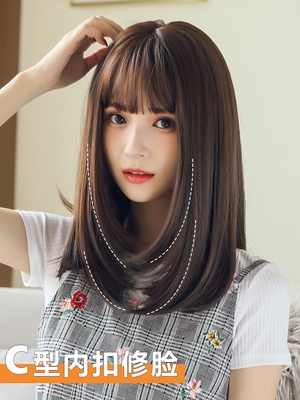 假发套女中长发内扣齐肩锁骨发圆脸梨花自然蓬松网红