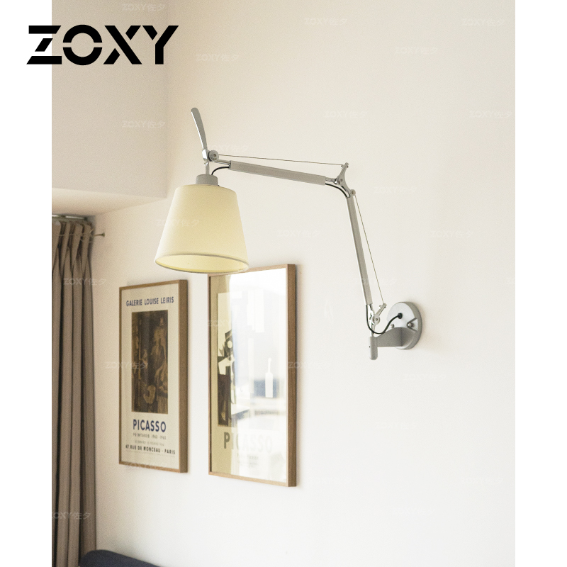 zoxy书房卧室羊皮纸灯罩摇臂壁灯