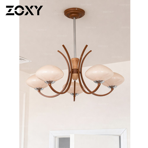 zoxy法式中古风实木客厅吊灯
