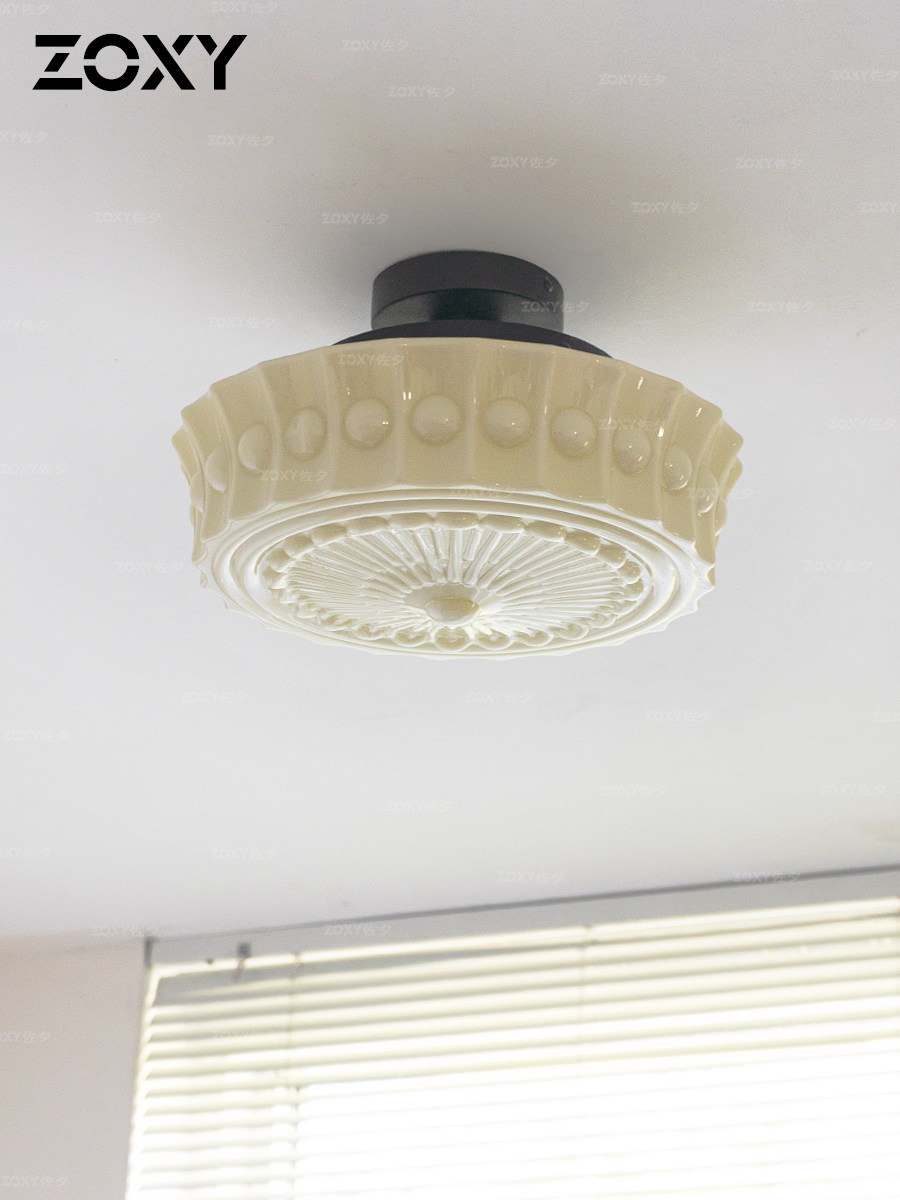 zoxy 覆古玻璃吸顶灯LED圆形卧室书房包豪斯护眼房间阳台走廊入户