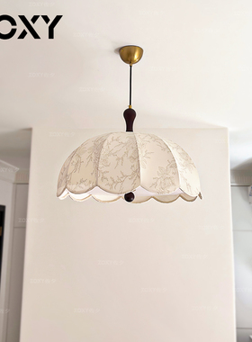 zoxy 中古风卧室吊灯法式复古美式书房客厅主卧印花布艺餐厅灯具