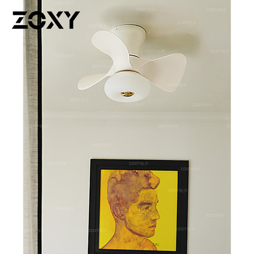 zoxy中古奶油风北欧吸顶风扇灯卧室简约吊扇灯餐厅书房变频电风灯