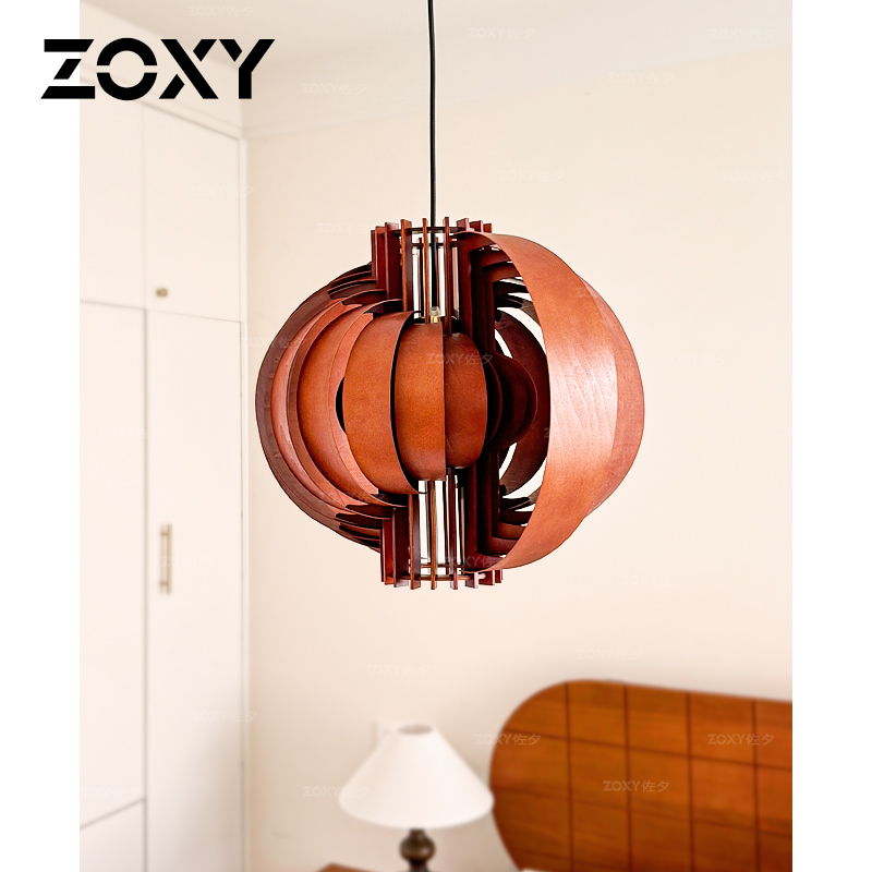 zoxy 中古原木风moon月亮吊灯 侘寂风法式复古餐厅书房卧室民宿灯