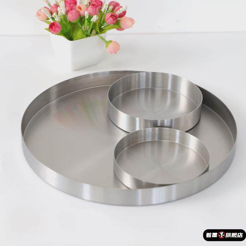 304不锈钢盘子双层隔热圆托盘菜盘商用金色烧烤盘韩式烤肉店餐具,餐饮具,餐用托盘,淘宝优惠券,粉丝福利购,淘宝优惠卷