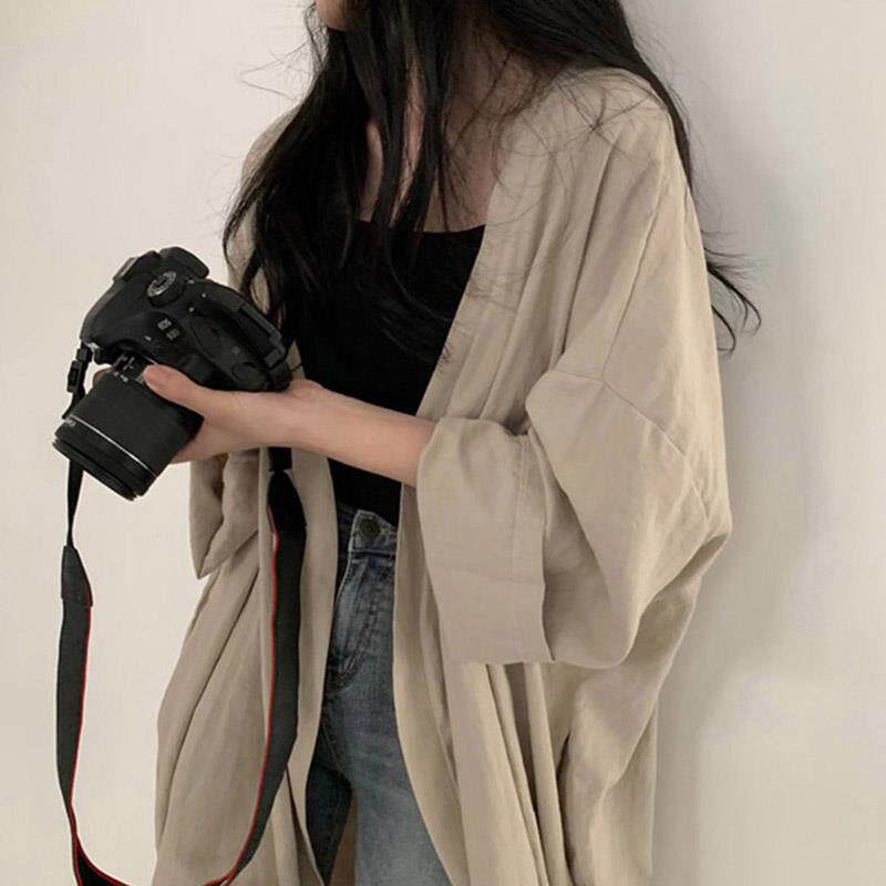 女士外穿防晒衣宽松慵懒风夏季韩系休闲衬衫垂感棉麻百搭中长款薄