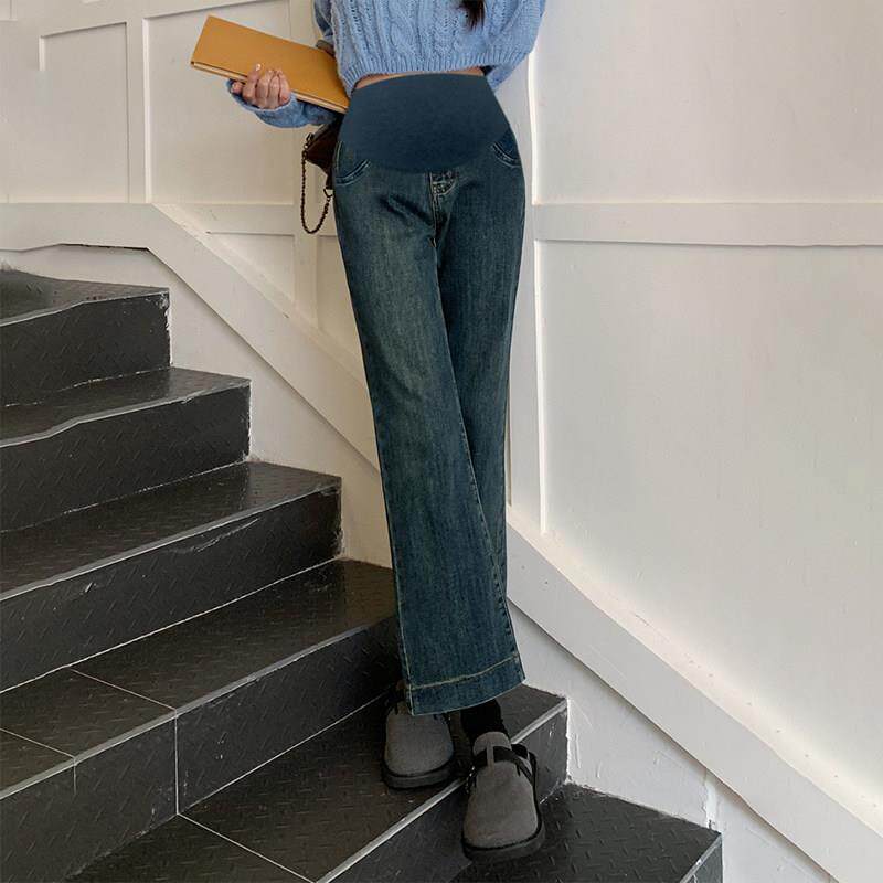 孕妇高腰托腹直筒牛仔裤春秋款外穿2026新款春装九分小个子打底裤