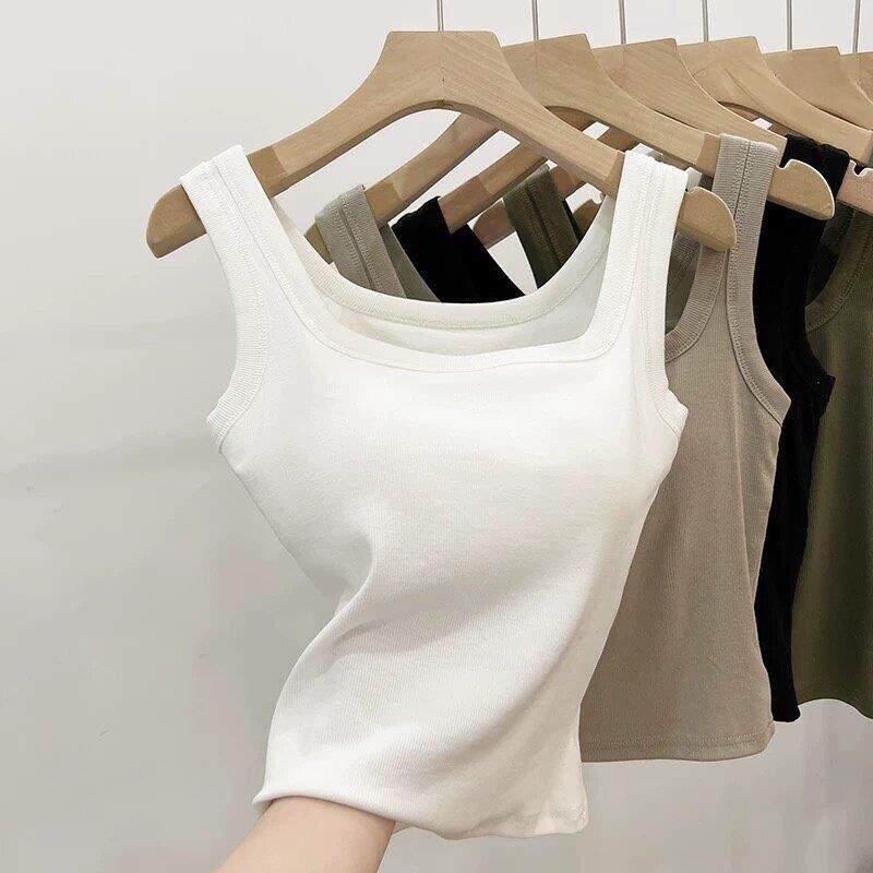 女士内搭吊带背心带胸垫夏遮副乳修身显瘦打底方领无袖上衣西装
