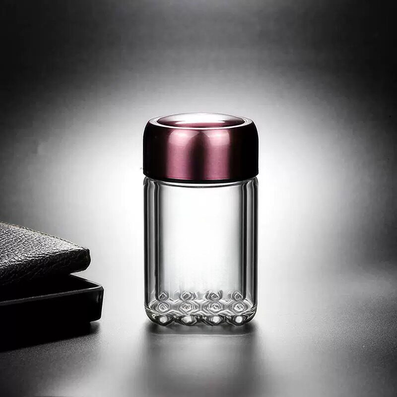 日本玻璃杯咖啡杯便携迷你小巧茶杯双层杯子口袋小水杯隔热女士杯