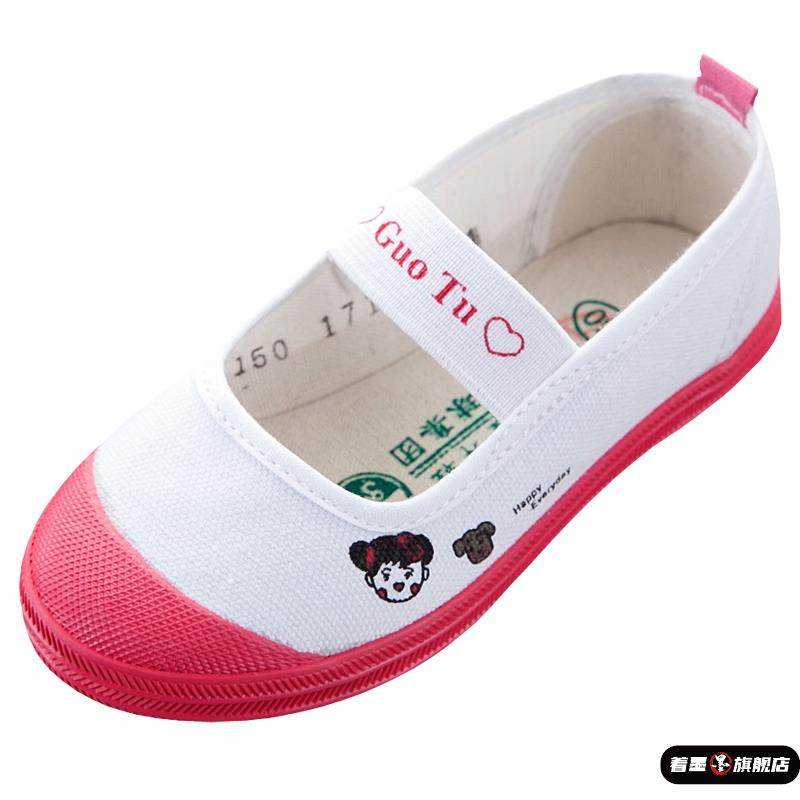 幼儿园体操鞋室内布鞋女童舞蹈鞋小童白帆布护士鞋学生表演网球鞋