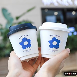 咖啡杯便携外带一次性带盖咖啡纸杯商用热饮咖啡外卖咖啡打包杯子