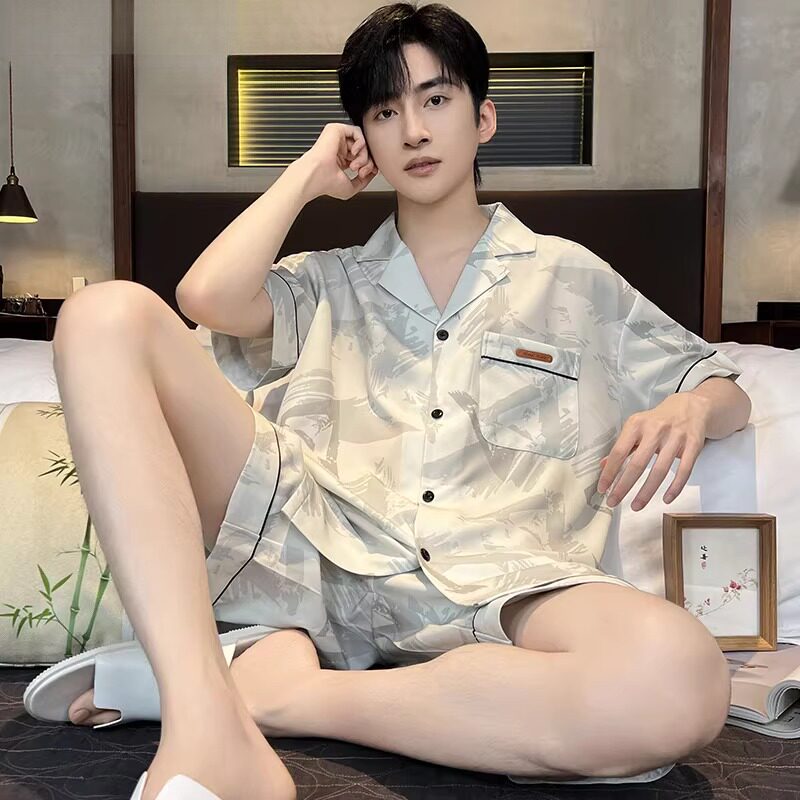 男士大码宽松家居服可外穿睡衣夏季2026新款冰丝短袖薄款夏天套装