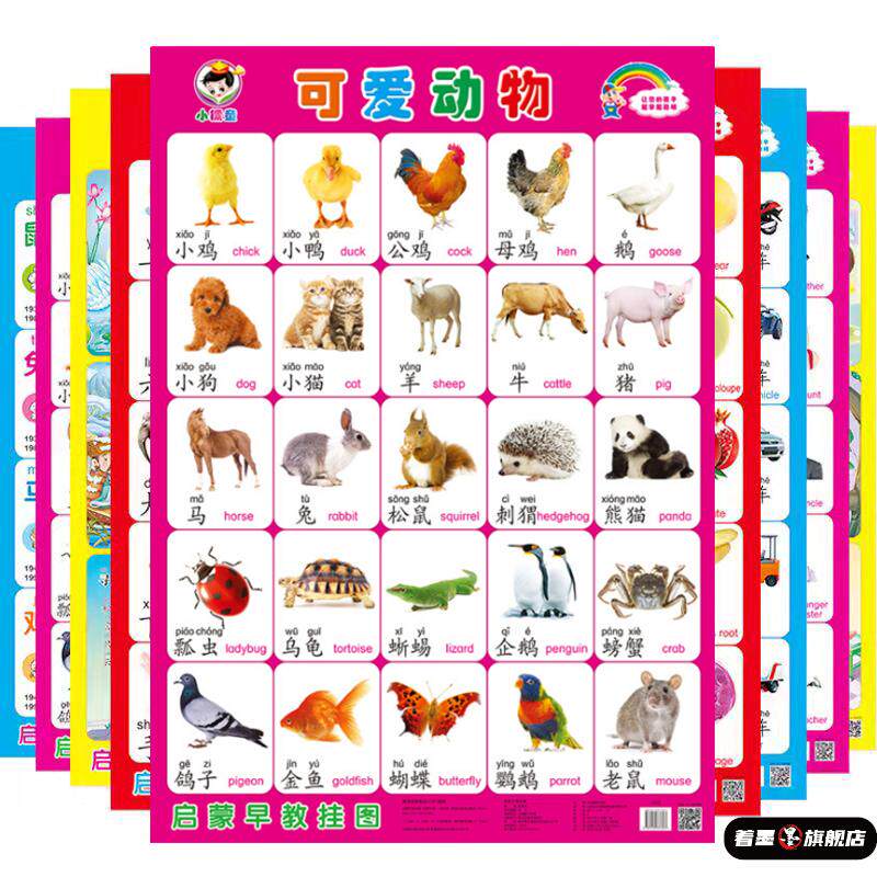 儿童早教动物挂图墙贴宝宝贴墙图婴儿贴纸看图识物幼儿启蒙挂图
