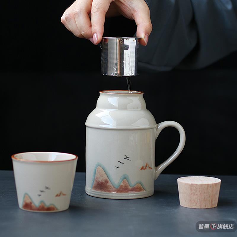 马克杯陶瓷茶杯泡带盖过滤办公室大容量复古