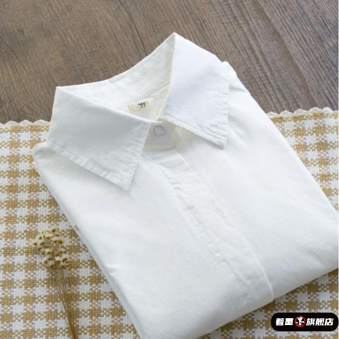 长袖棉纯白色秋季女士纯棉简约风