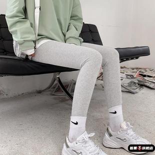 加绒加厚保暖棉裤 灰色螺纹打底裤 冬季 弹力内穿秋裤 女外穿春秋薄款