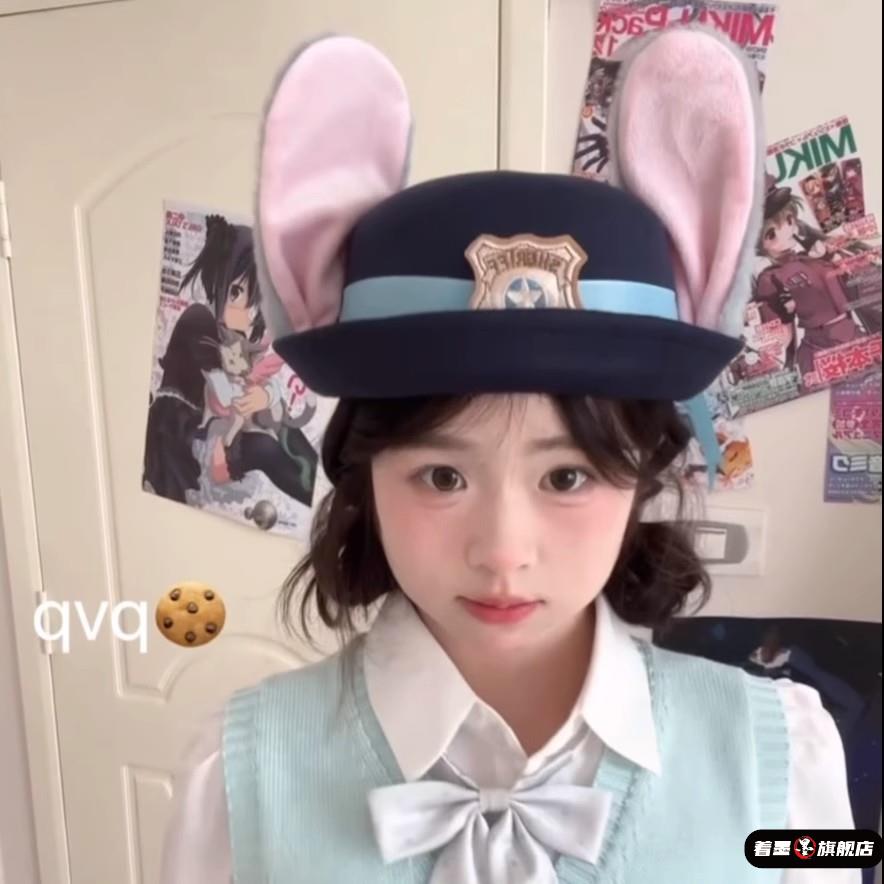 疯狂动物城朱迪兔子警官翻檐帽可爱甜美少女心贝雷帽卡通兔耳帽子