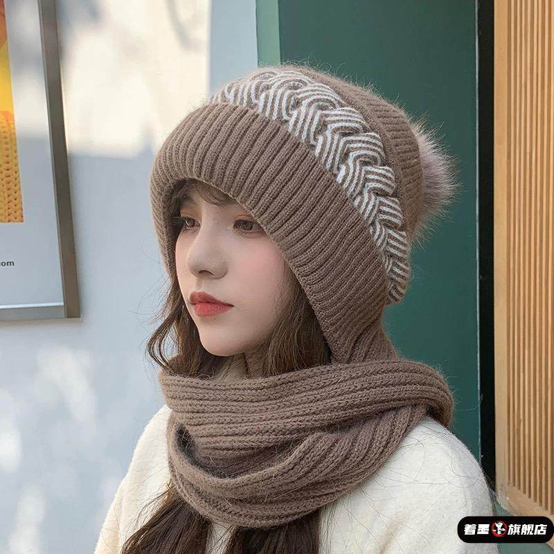 帽子围巾一体女韩版冬季保暖兔毛针织骑车护耳加绒可爱防寒围脖帽,服饰配件/皮带/帽子/围巾,帽子,淘宝优惠券,粉丝福利购,淘宝优惠卷