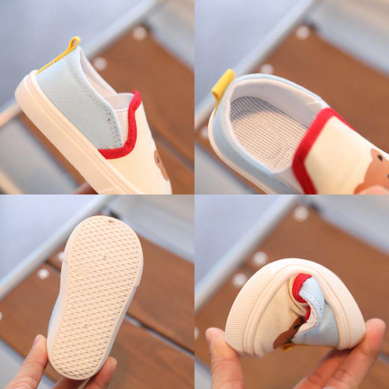 儿童学院风平底帆布鞋春秋新款一脚蹬套脚卡通男童女童轻便软底鞋