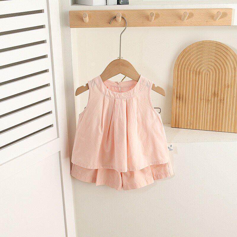 女童薄款无袖背心套装夏季2026新款女宝宝洋气无袖上衣短裤两件套