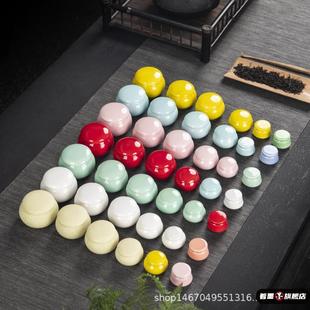 纯色5色 大小号陶瓷罐黄红白青黑绿色粉色茶叶罐瓷坛子密封罐储物