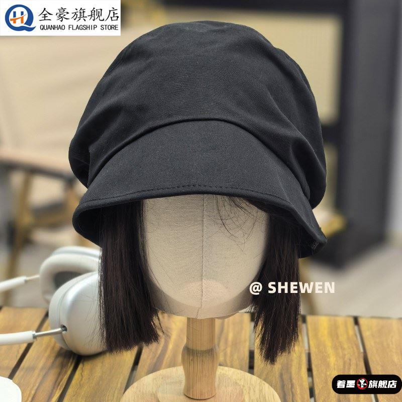 可折叠渔夫帽贝雷帽夏季黑色著墨