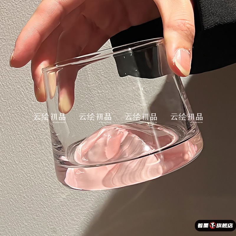 威士忌酒杯高级感粉色富士山杯创意观山杯玻
