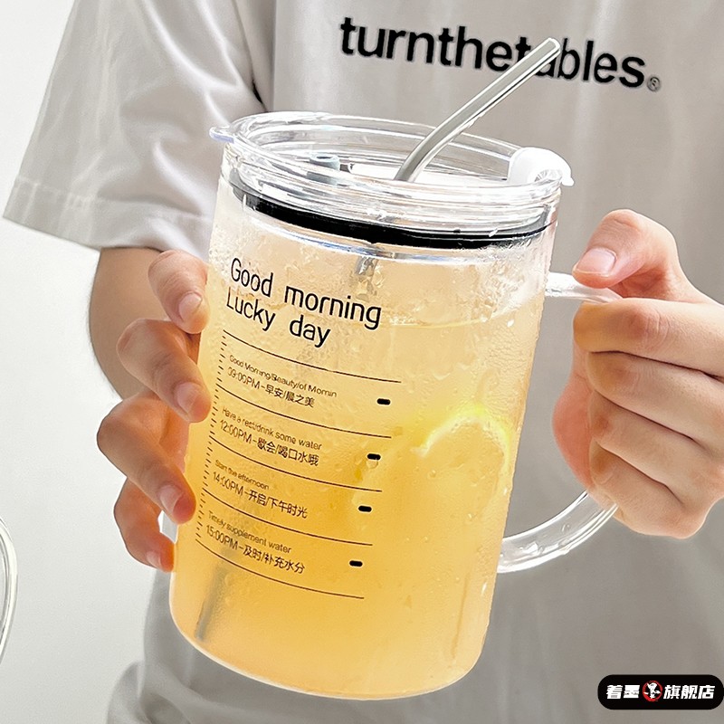 大容量玻璃杯女1000ml带把手水杯带盖家用咖
