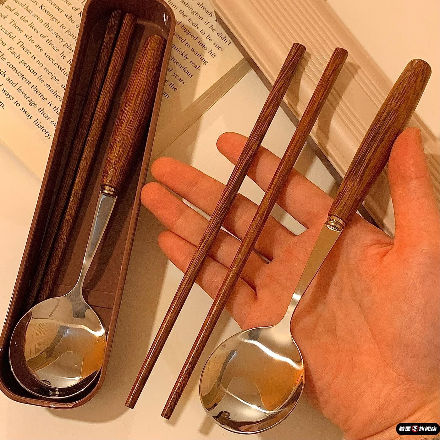 便携式筷子勺子套装2025学生餐具鸡翅木不锈