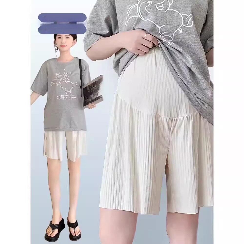 孕妇薄款冰丝托腹裤可外穿短裤大码安全裤防走光打底裤托腹睡裤