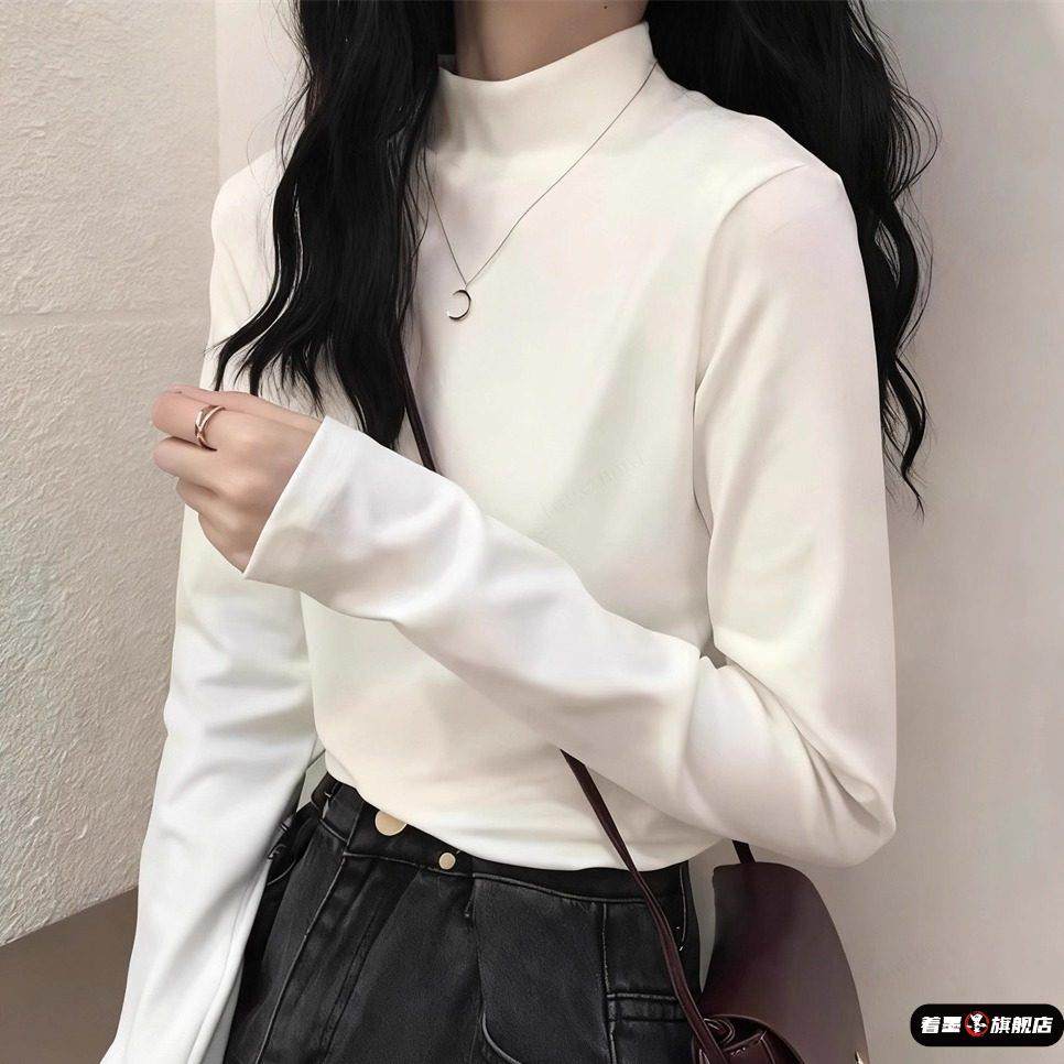 白色半高领德绒加厚保暖打底衫女秋冬季加绒内搭宽松长袖t恤上衣,女装/女士精品,大码内搭,淘宝优惠券,粉丝福利购,淘宝优惠卷