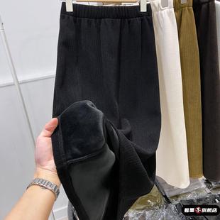 直筒卫裙加厚开叉一步裙 高腰中长款 黑色加绒半身裙女2025冬季 新款
